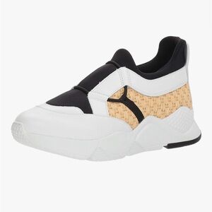Clerogerie Slip-On Sneakers, White and Black with Jute Detail